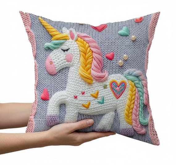 Unicorn Velvet Pillow 18x18 Inch Nursery Decor Luxury Kids Room Cushion