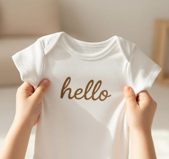 Hello Baby Onesie Minimal Newborn Bodysuit Neutral Unisex Baby Shower Gift
