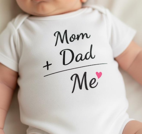 Mom Dad Me Bodysuit Newborn Onesie Minimal Announcement Outfit Gender Neutral Gift