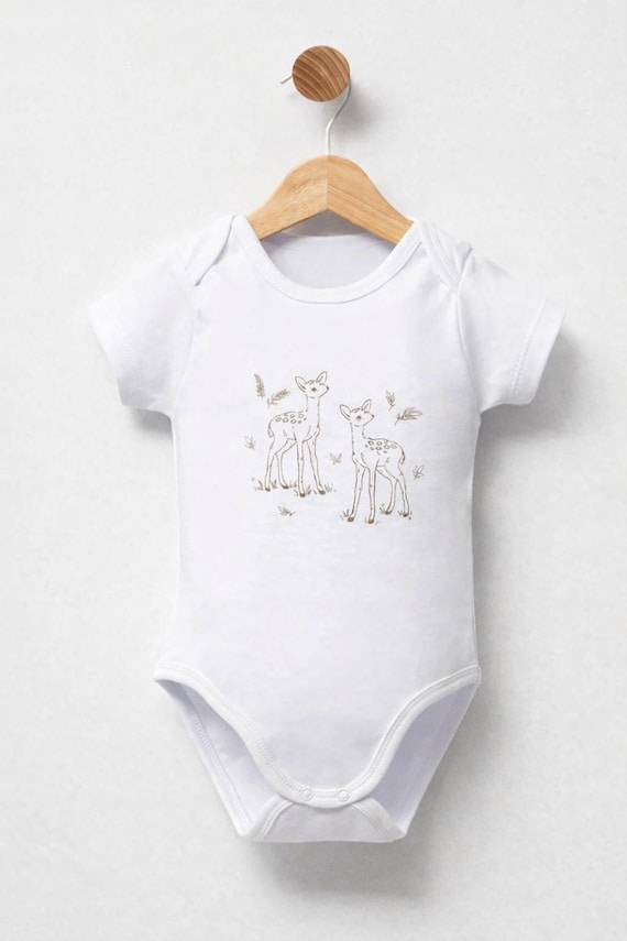 Woodland Deer Line Art Baby Onesie Gender Neutral Modern Nursery Apparel