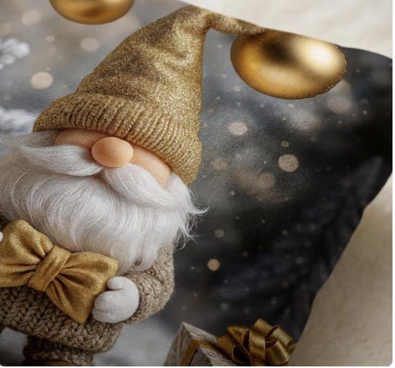 Gnome Decorative Pillow Cover, Cozy Nursery Cushion, Cottagecore Kids Room Decor, Storybook Gnome Art, 18x18 Inch