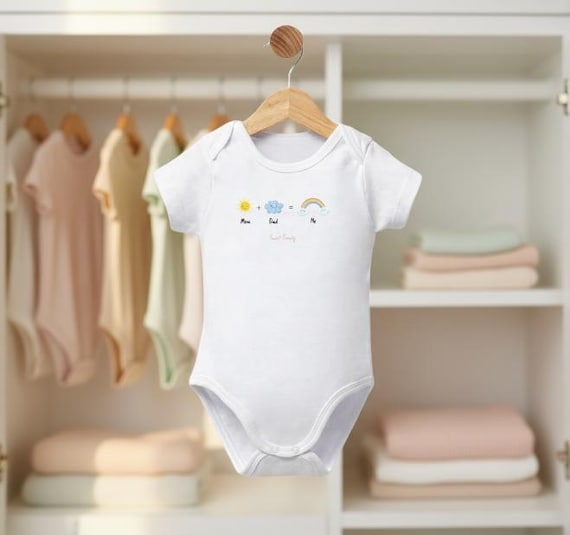 Baby Bodysuit Mom Dad Me Rainbow Print, Unisex Family Graphic Onesie