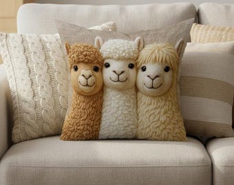 Alpaca Nursey Pillow Cover for Kids Room, Cozy Floor Seating Decor