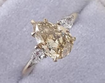 Pear Cut Champagner Diamant Verlobungsring, 14k Weißgold drei Stein Ring, birnenförmiger gelber Diamant Brautring, 10k 18k Solid Gold