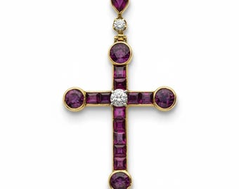 pendentif croix diamant rubis vintage en or 14 carats, croix rubis de style Art déco, bijoux de pierre de naissance de juillet, cadeau de Noël unique pour elle