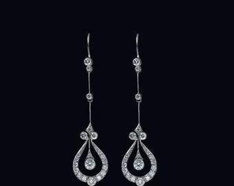 Vintage Art-Deco-Tropfen-Ohrringe, 925 Sterlingsilber oder massives 14k Gold lange baumeln Ohrringe, antike Art Teardrop Hochzeitsohrring-Braut