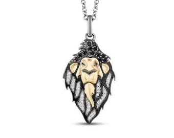 Zweifarbiger König-Bösewicht-Anhänger aus massivem Gold und Sterlingsilber, von Narbe inspirierte Diamant-Halskette, Schwarz-Gold-Statement-Schmuck