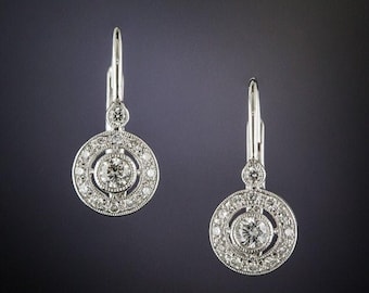 Art Deco Blau Saphir Geometrische Tropfen Ohrringe, 14k Weißgold Filigrane Ohrringe, Vintage Edwardian Stil Drachen Form Schmuck