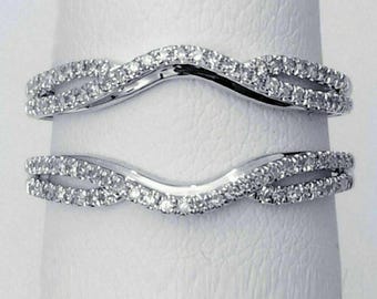Gedrehter Unendlichkeitsring aus 14 Karat Weißgold oder 925 Sterling Silber, runder Diamant, zweireihig gebogen, Hochzeit Wrap, Criss
