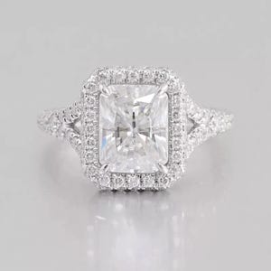 Strahlend geschliffener Diamant Verlobungsring, 14k Weißgold Split Schaft Halo Ring, Moissanite Versteckter Halo Brautring, 10k 18k Solid Gold Platin,