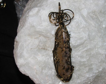Montana Agate Wire Wrapped Pendant, Mossy, Bronze Color, Beautiful Stone