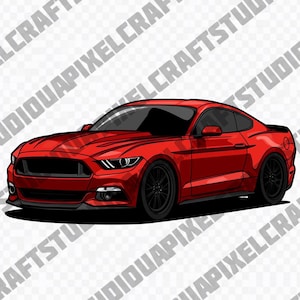 May include: A red sports car illustration with black wheels and a black front grill. The car has a sleek, aerodynamic design, with a low profile and a curved roofline. The image is a digital illustration.