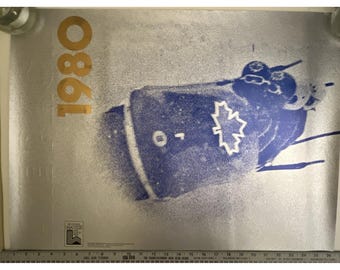 Poster vintage in rilievo delle Olimpiadi di Lake Placid del 1980, Team Canada Bobsled