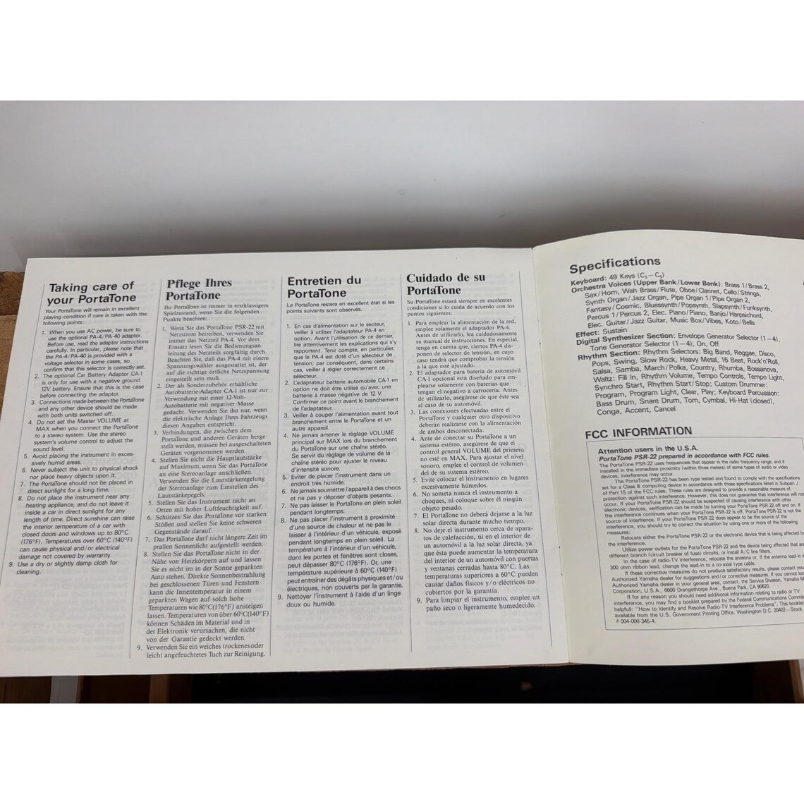 Yamaha PortaTone PSR-22 Owners Guide Manual Vtg Keyboard Synthesizer Multi-Lang, foto 3 di 4