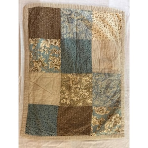 PEM America Quilted Patchwork Kissenbezug Sham Floral Paisley Gingham Baumwolle Blau Tan