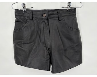 Vintage Leather Limited Black Genuine Soft Leather High Waisted Shorts Womens 8