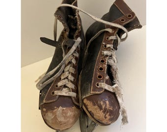 Vintage Brooks Steel Leather Ice Skates size 11?  holiday decoration