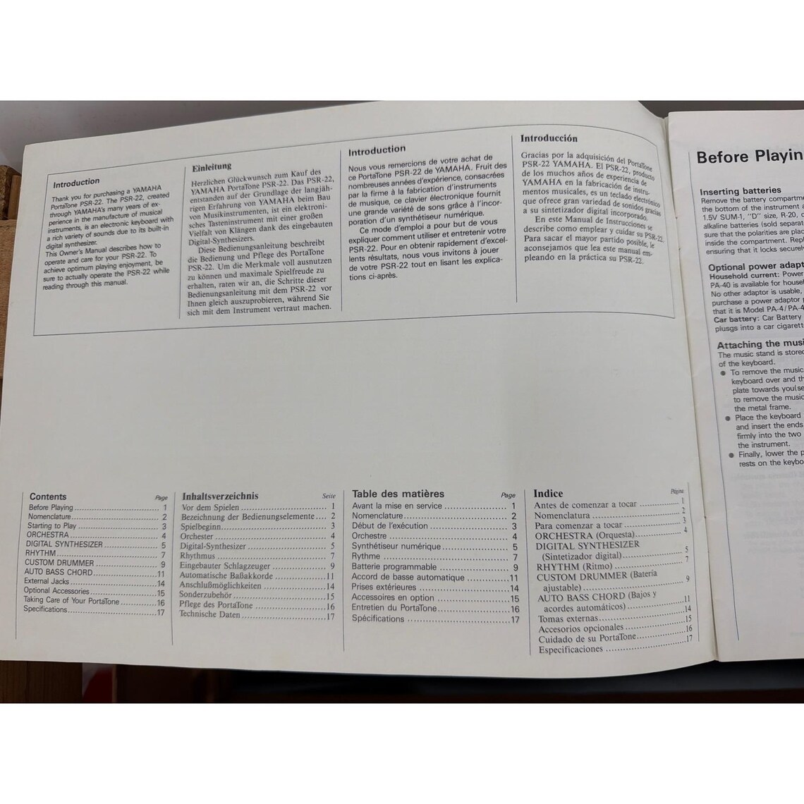 Yamaha PortaTone PSR-22 Owners Guide Manual Vtg Keyboard Synthesizer Multi-Lang, foto 2 di 4