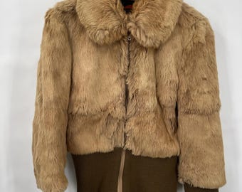 Vintage jaren 70 Fox Run dames M konijnenbont bomberjack klassiek Twiggy