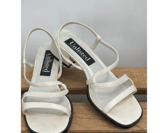 Unlisted Kenneth Cole White Strappy Block Heel Sandals Square Toe Vintage 90s 6