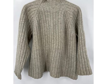 J.Crew Vtg lamswollen geribbelde trui met opstaande kraag grijze XL raglanmouwen Fisherman