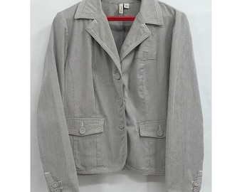 St Johns Bay Damen Blau Weiß Ticking Streifen Stretch Blazer Jacke Größe L
