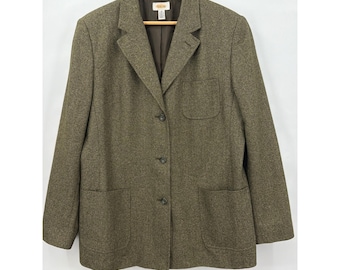 Talbots Olive Green Wool Silk Blend Blazer Italian Fabric Jacket Womens 18