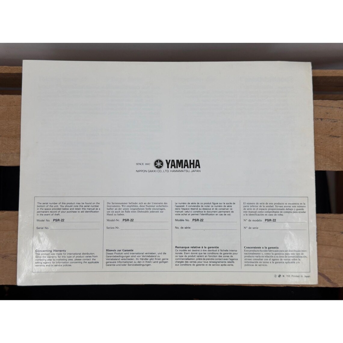 Yamaha PortaTone PSR-22 Owners Guide Manual Vtg Keyboard Synthesizer Multi-Lang, foto 4 di 4