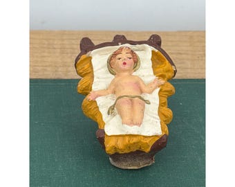 Vintage Baby Jesus in Manger Nativity Figurine Made in Italy Hand Painted 2.5"