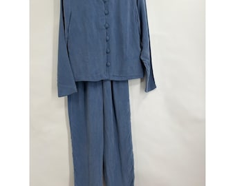 Conjunto de dos piezas Jeffrey & Dara Petite Blue, chaqueta y pantalón de rayón, talla 4, estilo vintage.