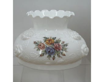 Pantalla de repuesto para lámpara de huracán de cristal opalino Fenton vintage con diseño floral de rosas de 7 pulgadas