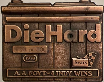 Vintage 1978 Diehard Battery A.J. Foyt 4Indy Wins Bronze Belt Buckle #483 of 500