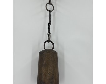 Antique Primitive Iron Cow Bell Vintage Rustic Farmhouse Decor Hanging Chain