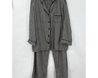Lord & Taylor Black White Gingham Flannel Pajama Set XL 100% Cotton 2 Piece PJs