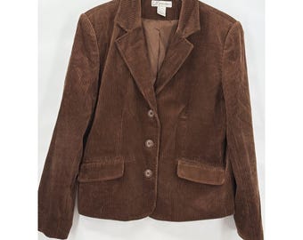 Chaqueta tipo blazer de pana marrón para mujer, talla XL, de Dressbarn, con 3 botones y forro de algodón.