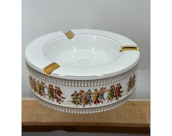 Cenicero de cerámica vintage J.B. Arts Italy con diseño de danza griega y romana y detalles dorados 193/22