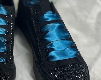 Black Bridal Sneakers: Custom Rhinestone Elopement Shoes emo wedding goth wedding black dress bride