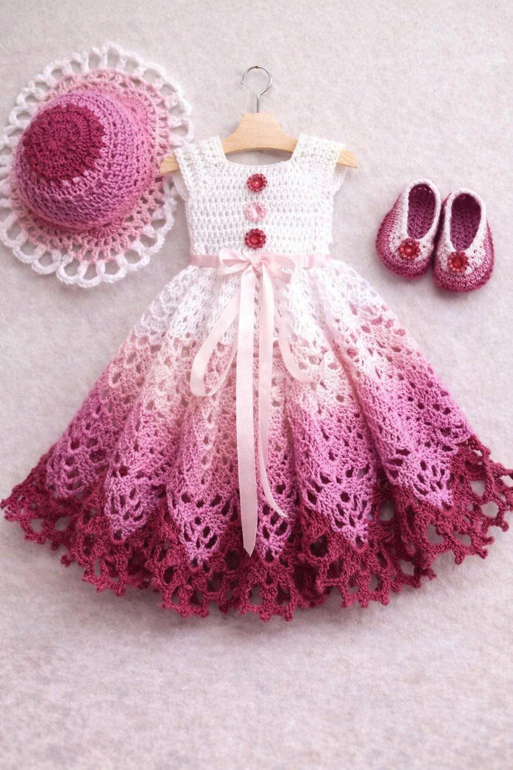 Robe Et Bandeau Bébé Au Crochet Fait Main - Taille Nouveau-né, Neuf Sans étiquettes