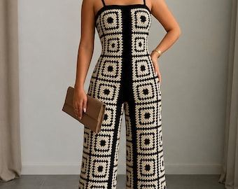 Crochet Granny Square Jumpsuit Pattern PDF | XS–XXL Women's Crochet Romper Pattern | Boho Palazzo Jumpsuit | Instant Download