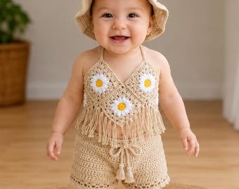 Daisy Boho Baby Crochet Pattern PDF | Baby Romper & Bucket Hat Pattern | Granny Square Baby Set | Instant Download | 0–24 Months | AHM TREND