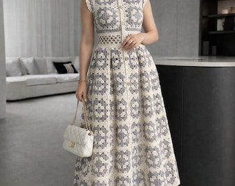 Elegant Granny Square Maxi Dress Crochet