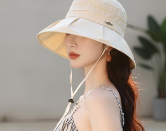 Nuevo sombrero de verano para mujer - Cloche plisado impermeable para mujeres menudas - Sombrero de exterior estilo británico - Gorra ajustable de ala pequeña para sol y lluvia