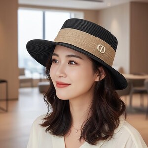 Loewe Beach Straw Hat black Bucket hat in raffia and calfskin Black - LOEWE USA Official  main image 2