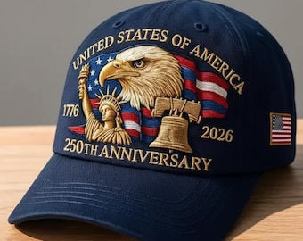 250th Anniversary Hat (1776–2026) – Patriotic Bald Eagle & American Flag Cap – Military Gift for Army Navy Air Force Marines
