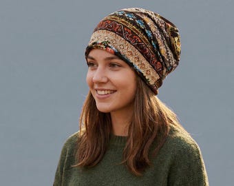 Gorro bohemio holgado, ligero, de doble capa, con estampado floral extragrande, estilo hippie.
