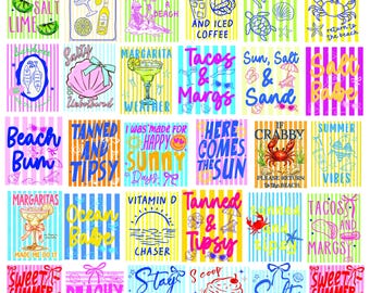 30 Summer Striped Beach PNG Bundle, Preppy Coastal Bow Sublimation, Vacation Margarita Digital Download Design