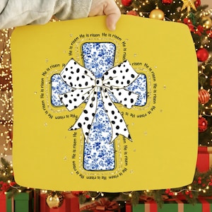 Diseño de la Biblia de Jesús, Chinoiserie Coquette Azul Png, Lazo Floral Azul Cruz Lazo Bíblico Png, Sublimación Bíblica, Jesús Dios Cristiano