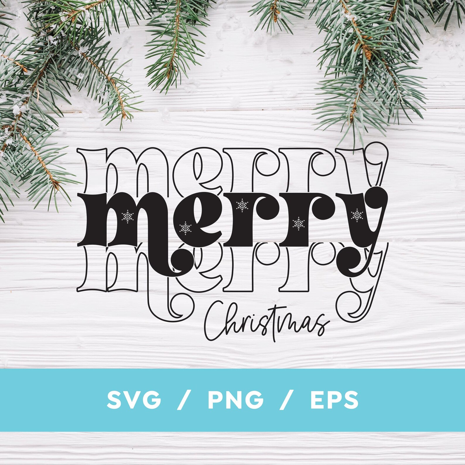 Merry Merry Christmas Outline SVG PNG EPS Cute Christmas - Etsy
