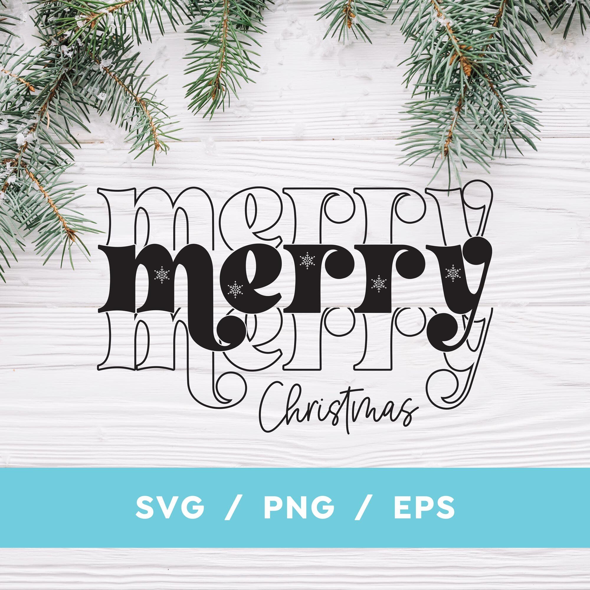 Merry Merry Christmas Outline SVG PNG EPS Cute Christmas - Etsy