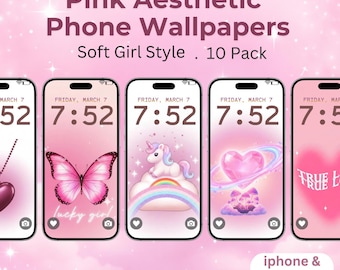 Pink Aesthetic Phone Wallpaper Set, iPhone & Android Lockscreen, Soft Girl Style, 10 Backgrounds